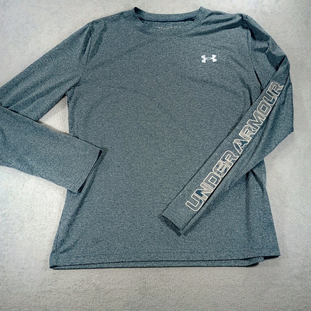 Under Armour Youth HeatGear Long Sleeve Shirt Gray YXL Performance Logo